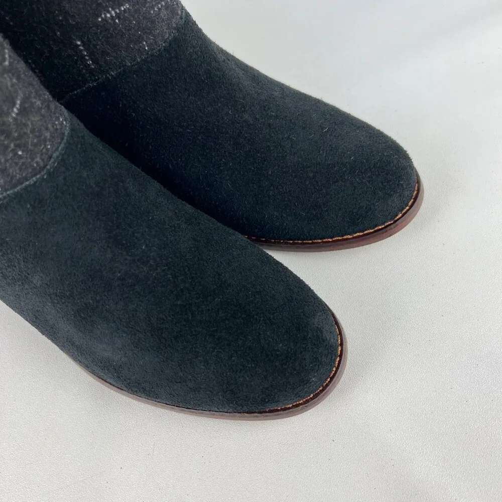 Toms Womens Leila Ankle Boot Black Suede Dotted Wool Back Zip Tassel size 8
